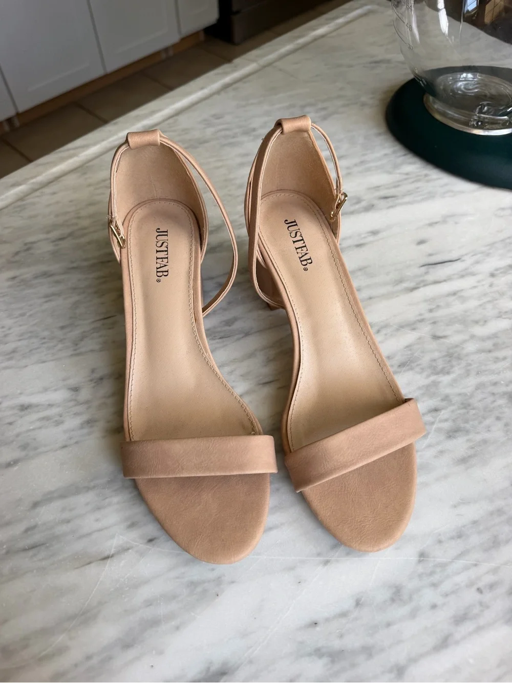 JustFab Blush Nude Open-Toe Ankle-Strap Heels